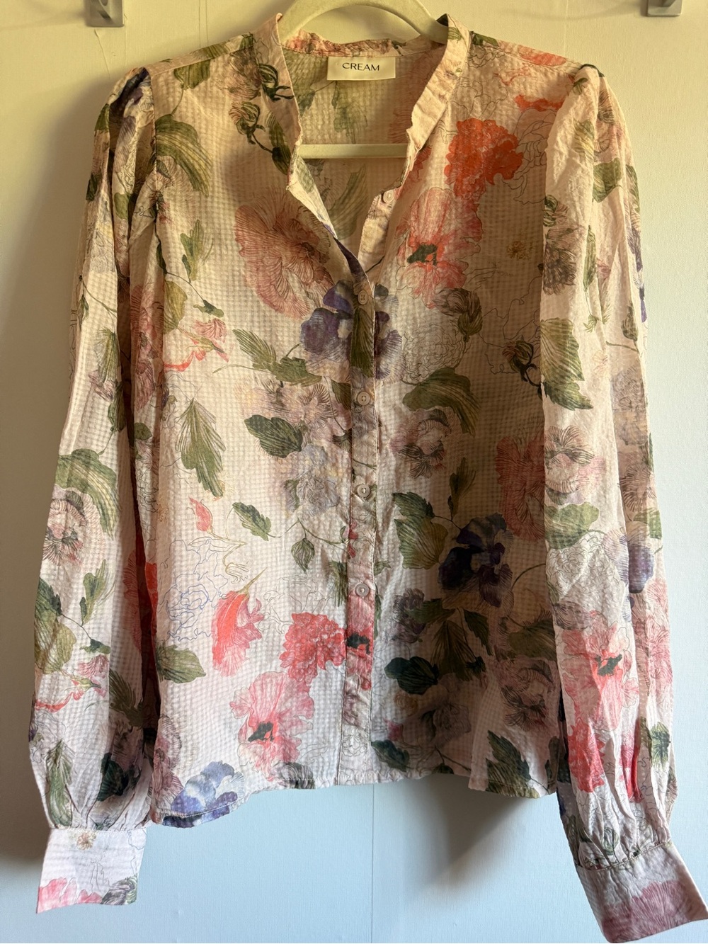 Cream CRHailey Floral Blouse Size 40 Cottagecore Romantic Puff Sleeve Top